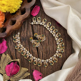 Vriksham Exquisite Floral Peacock AD Stone Short Neckpiece-White Green-G17931